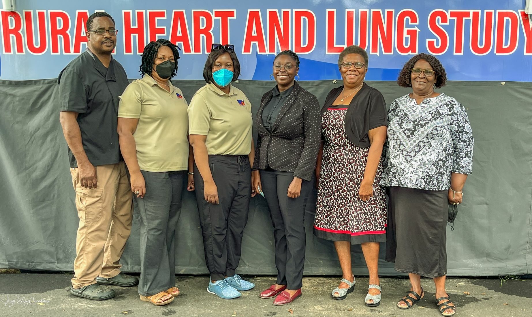 Pictured from left to right (CAB member, Commissioner John Moton, AL Community Engagement Coordinator, Ethel Johnson, Dr. Shauntice Allen, CAB members, Jasmine Kennedy, Doris Smith, and Rose Garner)