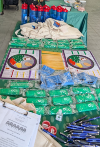 table full of rural promo items