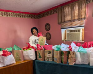 Ethel Johnson with the prepped holiday bags.