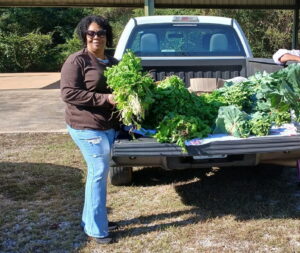 Ethel Johnson with the donated vegetables.